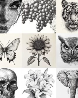 پرامپت طرحهای تکرنگ هنر نقطهچینی